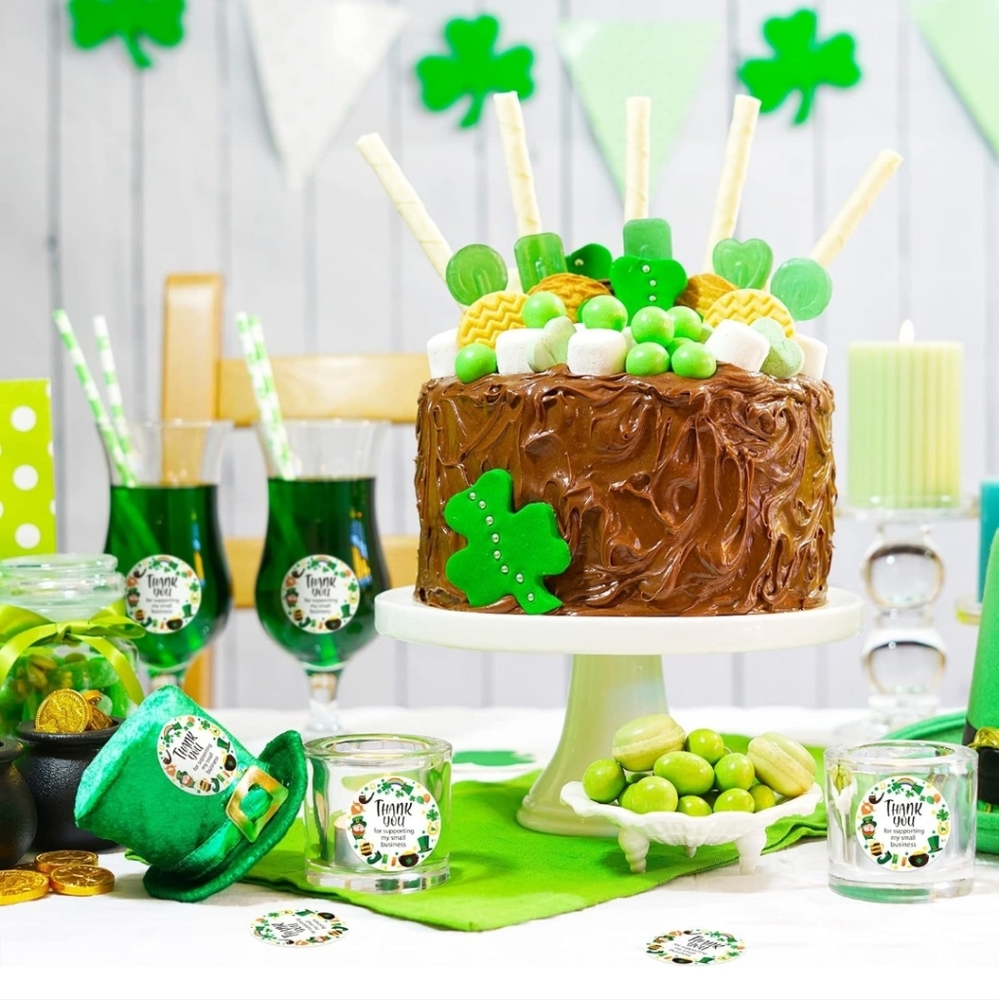 50 ct 1.5" St. Patrick's Day Thank You Supporting Stickers Shamrock Hat - Picture 7 of 10